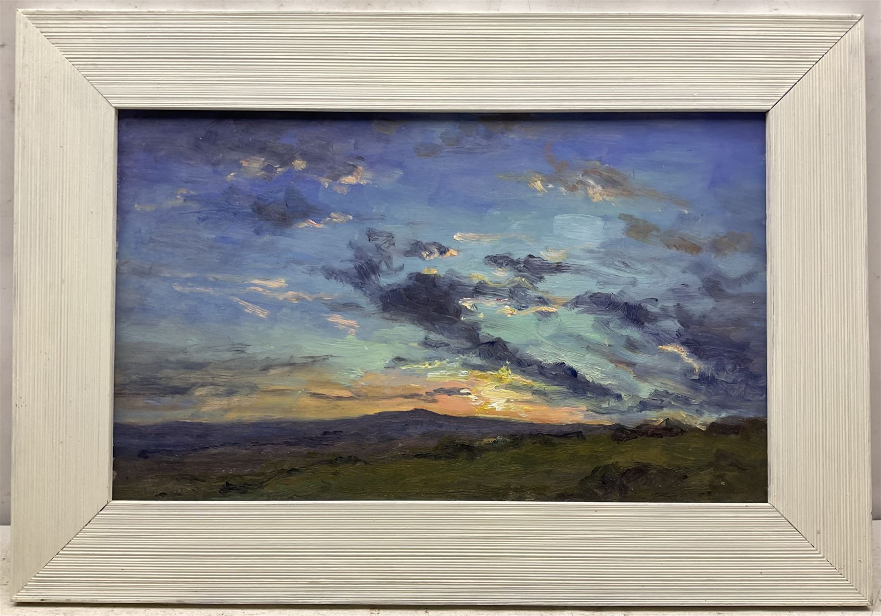 Neil Tyler (British 1945-): 'Moorland Sunset', oil on board signed, titled verso 27cm x 45cm