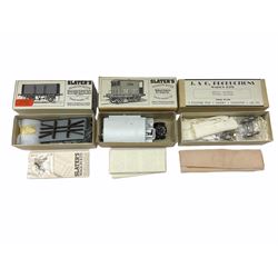 '0' gauge - Twelve unmade railway wagon kits by Slaters, J. & G. Productions, C. & U. Castings and CCW Productions including brake vans, cattle trucks, fruit van, tank wagons, open wagons etc; predominantly plastic but some die-cast; all but one boxed (12)