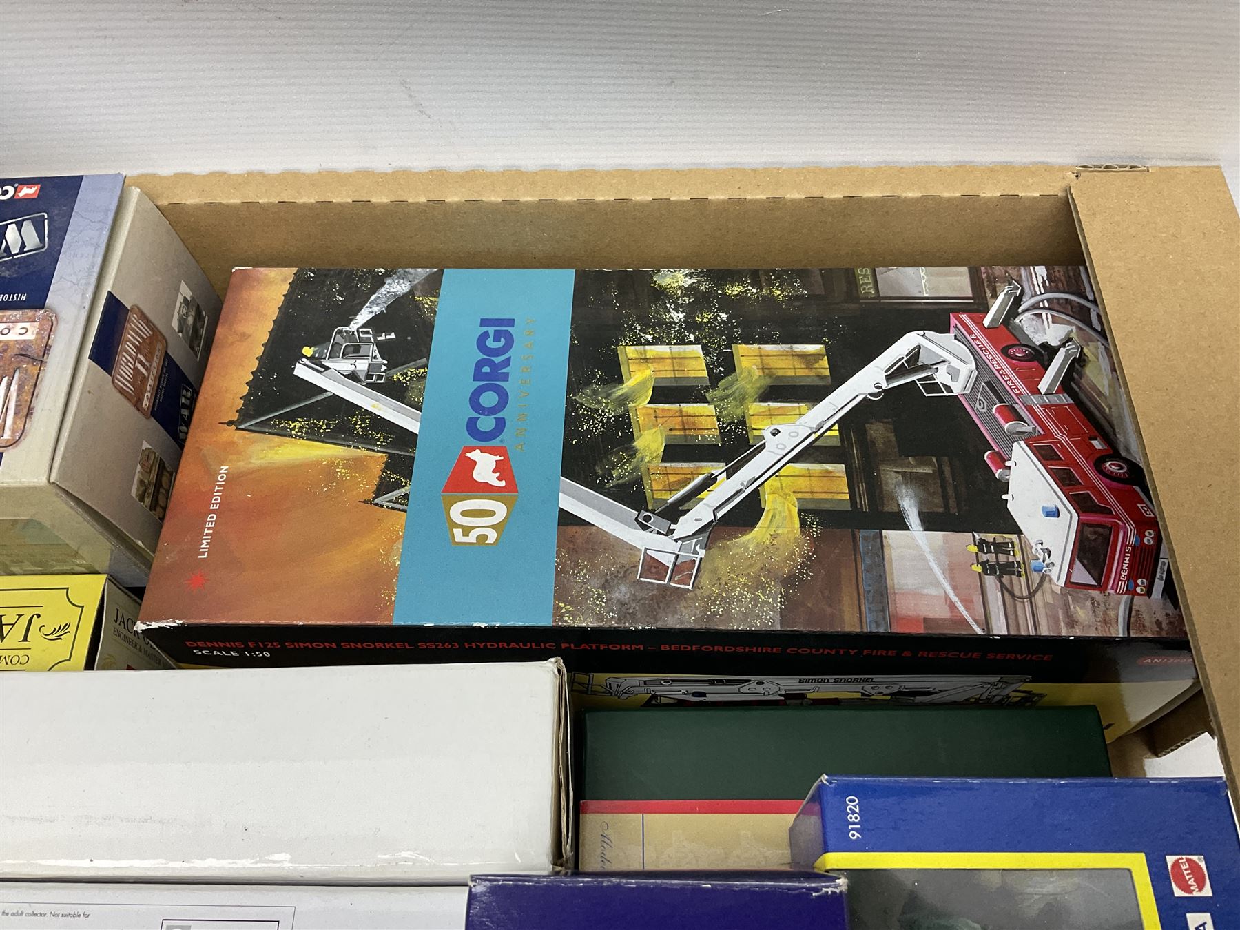 Corgi Limited Edition scale die-cast models including a Ford Transit Wrecker - AA, 50th Anniversary 1:50 scale model; AN13009 Dennis F125 Simon Snorkel SS263,  limited edition 1:50 scale Austin 4 wheel Platform Lorry in BRS livery, Guy Invincible 8 Wheel Platform Lorry and others, all boxed (20)