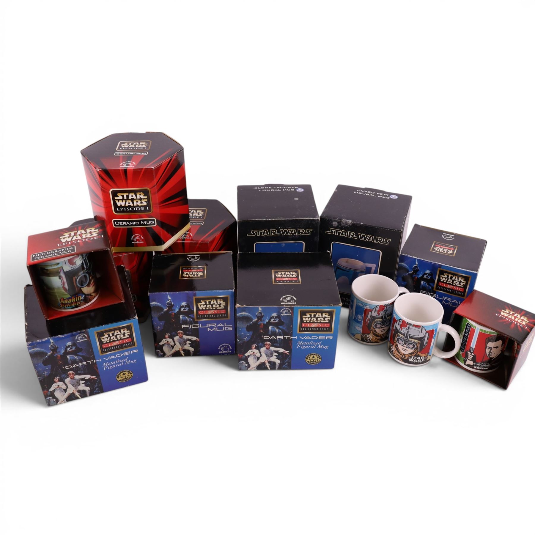 Eighteen Star Wars mugs, including figural Applause examples, fifteen boxed