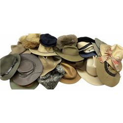 Various hats including fur example, in two boxes