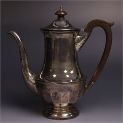 1930s silver coffee pot, of part fluted form with Bakelite type handles and finials, hallm...