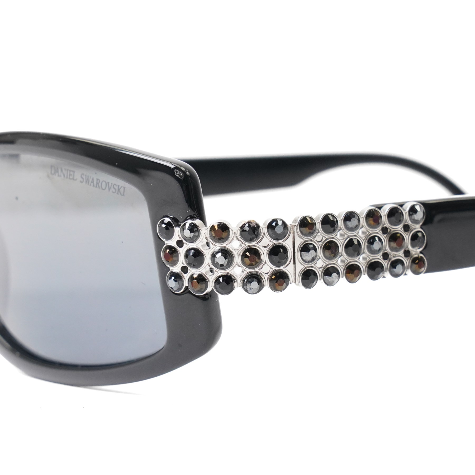 Daniel Swarovski - black acetate sunglasses with dark tinted lenses and crystal-set silver-tone panels to the temples, signed to the arm interior
