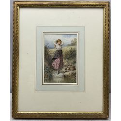 Myles Birket Foster RWS (British 1825-1899): The Milkmaid, watercolour signed with monogram 14cm x 9.5cm 
Provenance: private collection, purchased James Alder Fine Art, Hexham; exh. Chris Beetles, Ryder Street, London; with Christie's London 9 June 2005 Lot 131; with J & W Vokins, King Street, London; from the collection of P C Withers, Esq., various labels verso