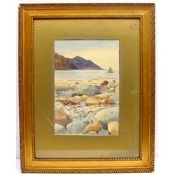 Arthur Netherwood (British 1864-1930): Rocky Shoreline, watercolour signed 32cm x 22cm