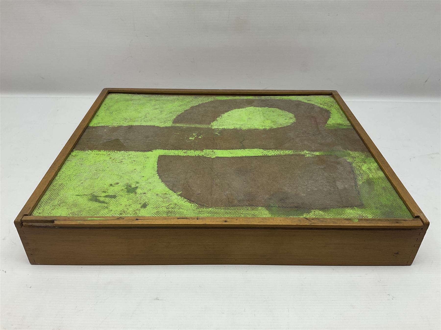 Lego - quantity of loose sections including various size blocks, base plates, windows, axles with wheels, alphabet/number blocks etc; in wooden box