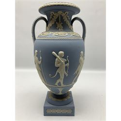 20th century Wedgwood Jasperware Procession of the Deities twin handled vase from the Genius Collection, impressed and printed mark, limited edition 4/100, H35cm