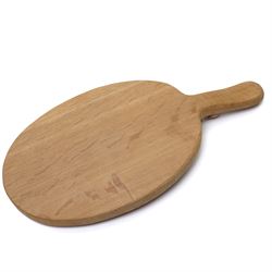 Mouseman - oak oval cheese board, the handle with carved mouse signature W28cm by the workshop of Robert Thompson, Kilburn