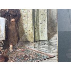 Augusto Daini (Italian 1860-1920): A Discussion Over Chess, watercolour signed 36cm x 53cm 