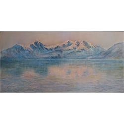  Welsh Winter Mountain Lake scene, oil on canvas signed by Alfred Oliver (British 1886-1921) 75cm x 150cm   