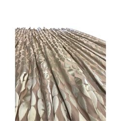 Furnish & Fettle - pair thermal lined curtains, in champagne fabric decorated with trailing vertical teardrop pattern, double pinch pleated headers, width at header - 110cm, drop - 309cm (per curtain)