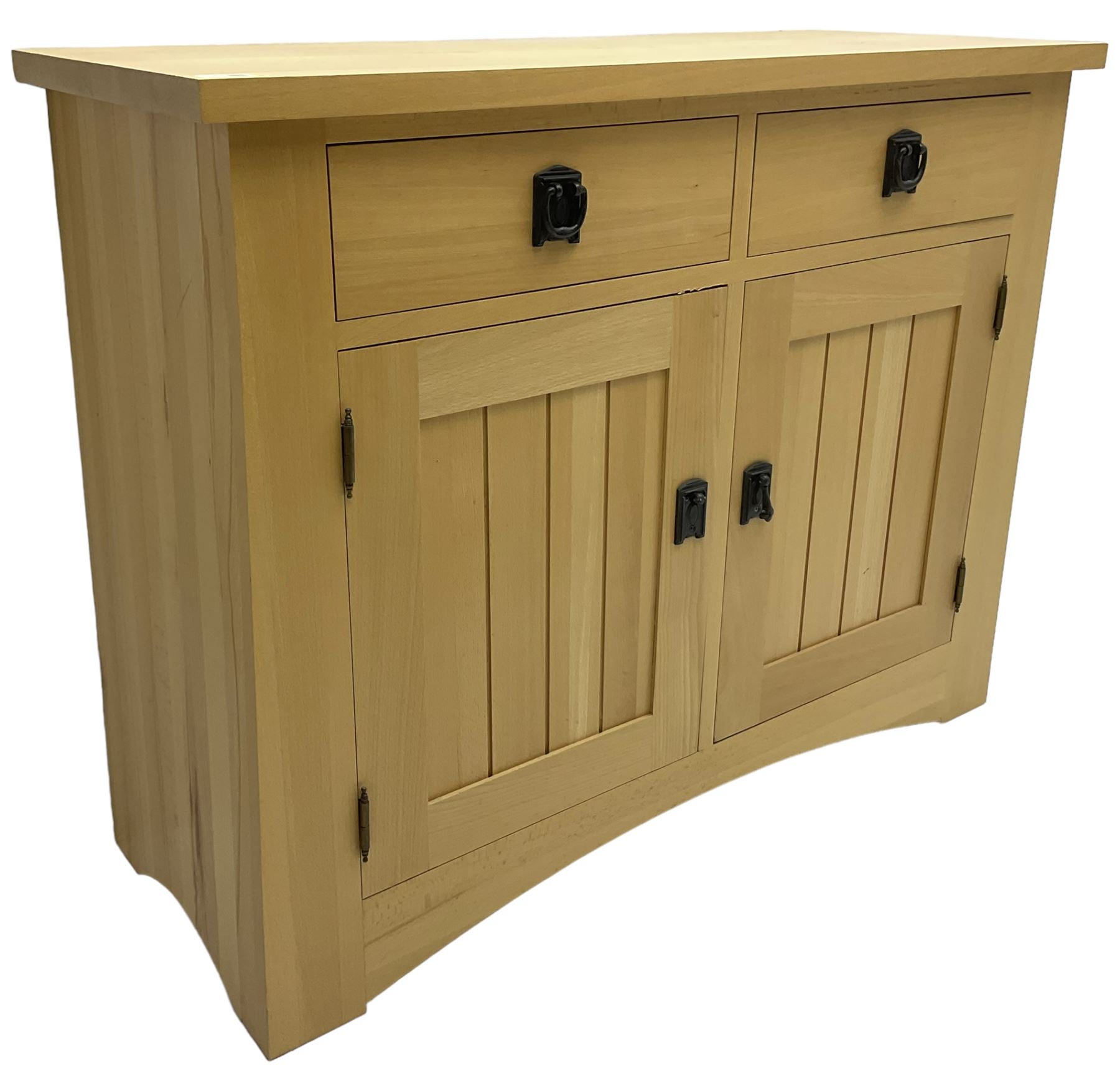 Solid beech sideboard, fitted with two drawers and two cupboards
