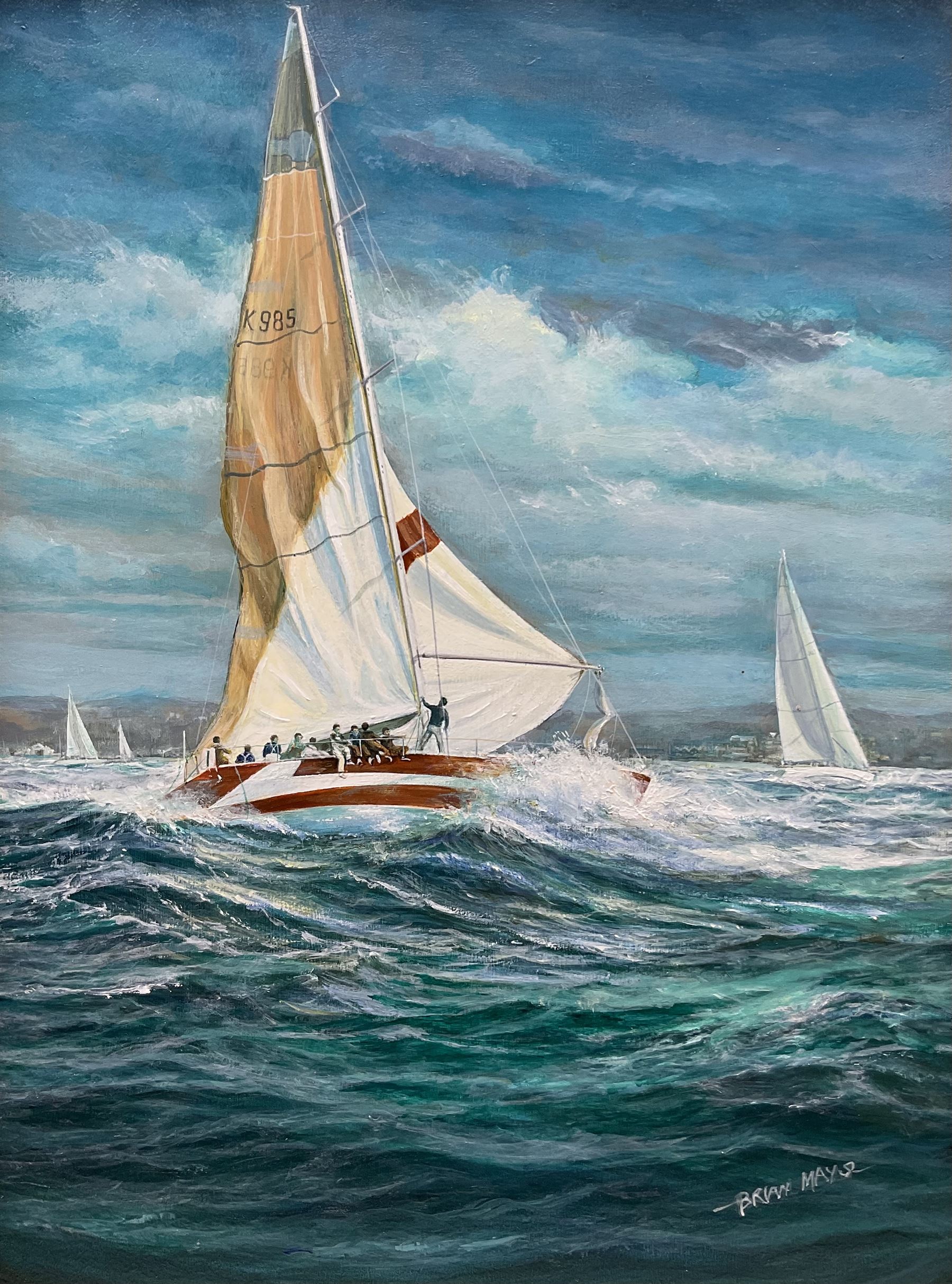 Brian Mays (British 1938-2005): 'Marionette IX at the Point of Losing her Mast - Cowes Week 1986', oil on board signed, titled verso 39cm x 29cm 
Provenance: direct from the family of the artist.