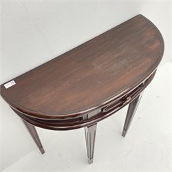 Mahogany demi-lune hall table with drawer