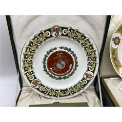 Seven limited edition Spode Military collector's plates comprising The Argyll & Sutherland Highlanders, The Gordon Highlanders, The Royal Hampshire Regiment, The Royal Welch Fusilliers, The Cheshire Regiment, The Gloucestershire Regiment and The United States Marines, all boxed and with certificate  (7)