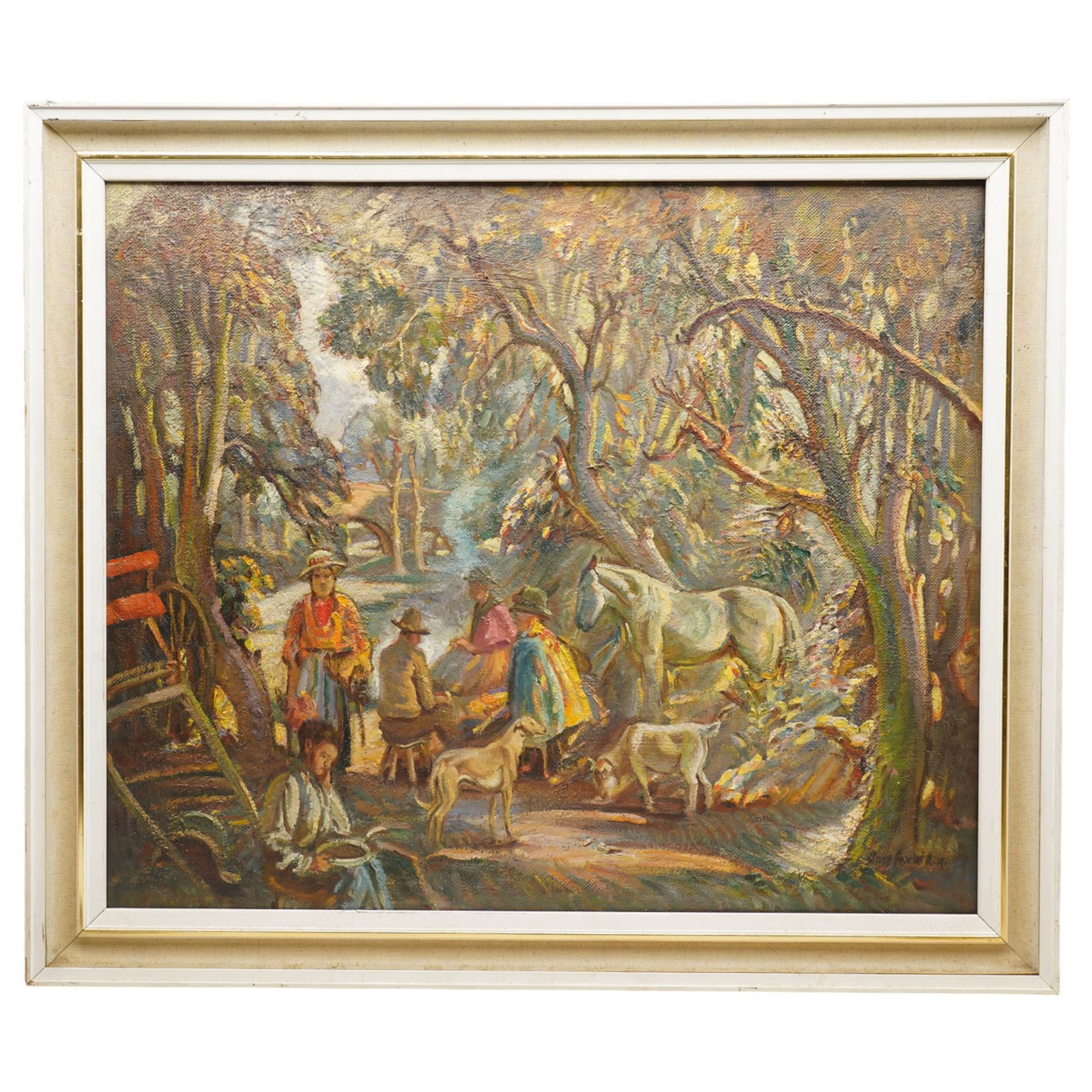 Tom Anderton (British 1894-1956): 'Gypsies off Kellet Lane - Bamber Bridge, oil on canvas signed, titled verso 77cm x 64cm