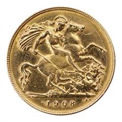 King Edward VII 1908 gold half sovereign coin
