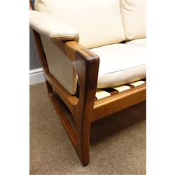  Folke Ohlsson for Gimson and Slater - three seat angular teak framed sofa upholstered in vinyl, W185cm, D81cm  