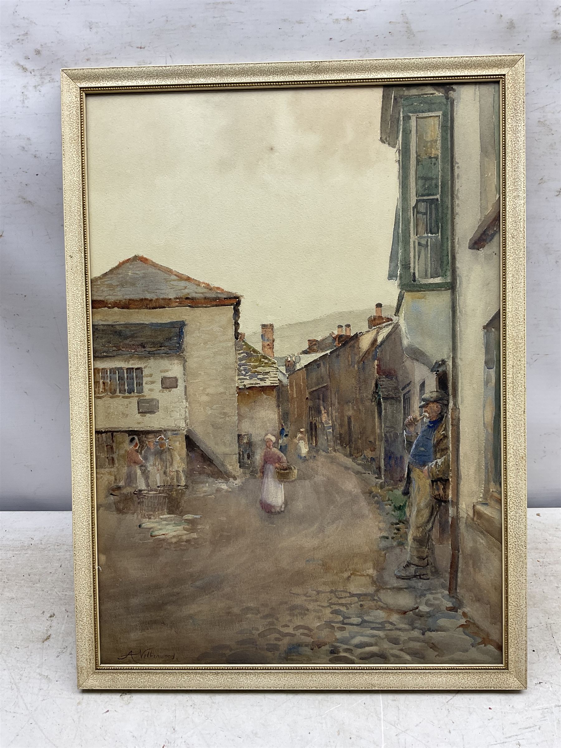 Arthur Netherwood (British 1864-1930): Coastal Village, watercolour signed 51cm x 36cm 