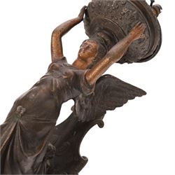 19th century wall sconce, the basket held aloft by a winged classical female upon a  moulded back plate, H63cm