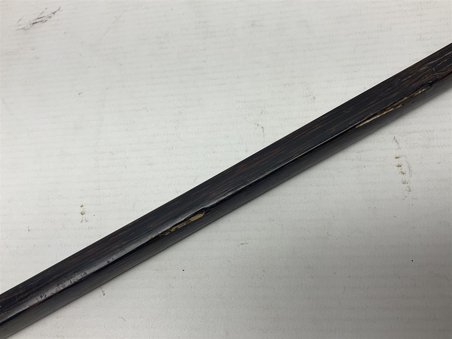 Austrian Art Nouveau zebra wood walking stick, silver covered angular handle relief decorated with stylised flowers, hallmarked Vienna c1900, makers mark LM, H84cm