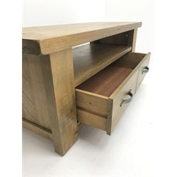 Next Home pine plank top television stand, two drawers stile supports 