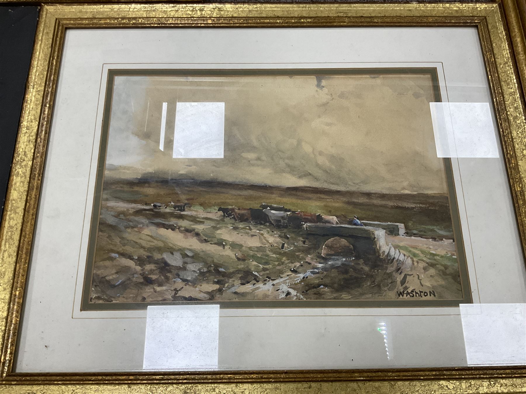 Watercolours and paintings, including Cecil Gracey street scene, Juliet Pannett pencil, portrait oil, coastal watercolour in quality gilt frame, William Ashton herding cattle watercolour, Ernest Forbes oil, etc