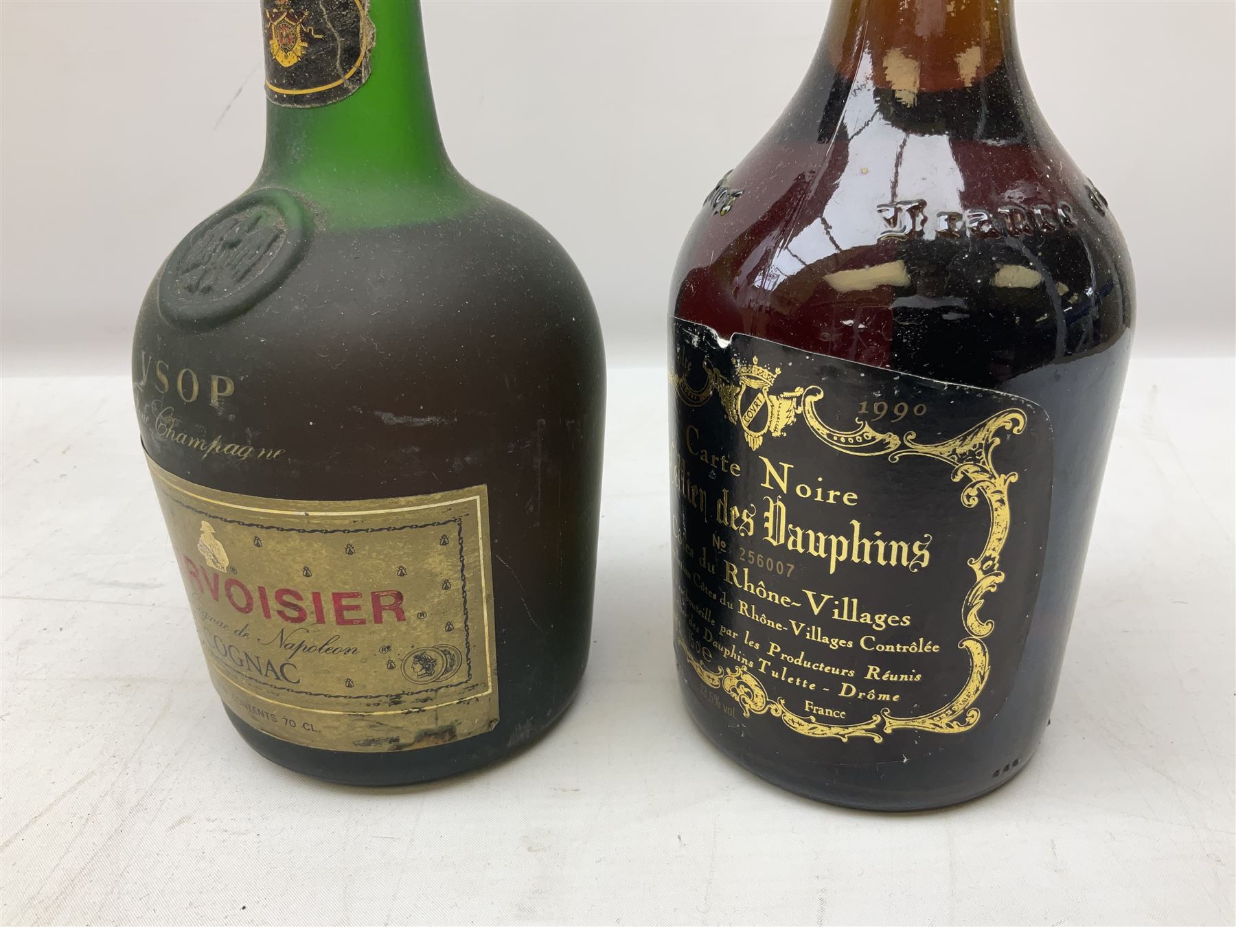 Mixed alcohol including, Carte Noire Cellien des Dauphins 1990 red wine, 75cl 13.5% vol, Dujardin Golden Keys blended grape brandy, contents and unknown proof, Special Reserve fine Scotch whisky, 1l, 43% vol and two others of various contents and proof 