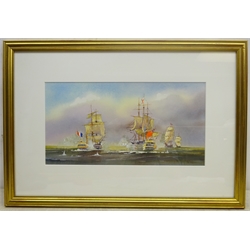  Kenneth W Burton (British 1946-): 'The Battle of Trafalgar 1805', watercolour signed and titled 20cm x 38cm Provenance: from the 'Maritime Collection', certificate verso  