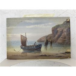 Edward King Redmore (British 1860-1941): Fishing Cobles off the Coast, pair oils on board signed 14cm x 19cm (oval aperture), 15cm x 23cm (overall) (2) (mounted)