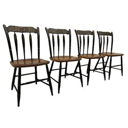 Set of four Hitchcock chairs, ebonised and painted detail