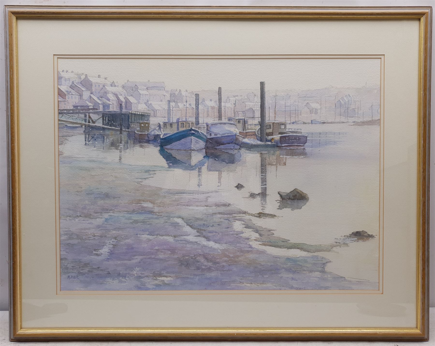 Christine M Pybus (British 1954-): Early Light Whitby, watercolour signed 47cm x 65cm