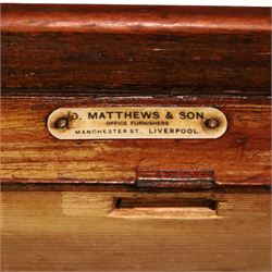D Matthews & Son Office Furnishers (Liverpool) - Edwardian mahogany twin pedestal partners desk, rectangular top with inset green leather writing surface, fitted with an assortment of twelve drawers with brass swan neck handles, the pedestals with cupboards fitted to the opposing side, raised on ogee bracket feet