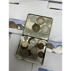 Accumulation of mostly Great British coins including Queen Victoria 1877 one shilling, 1889 half crown, 1890 florin, King George VI 1942 half crown, various other pre-decimal coins many being pennies etc, in one box