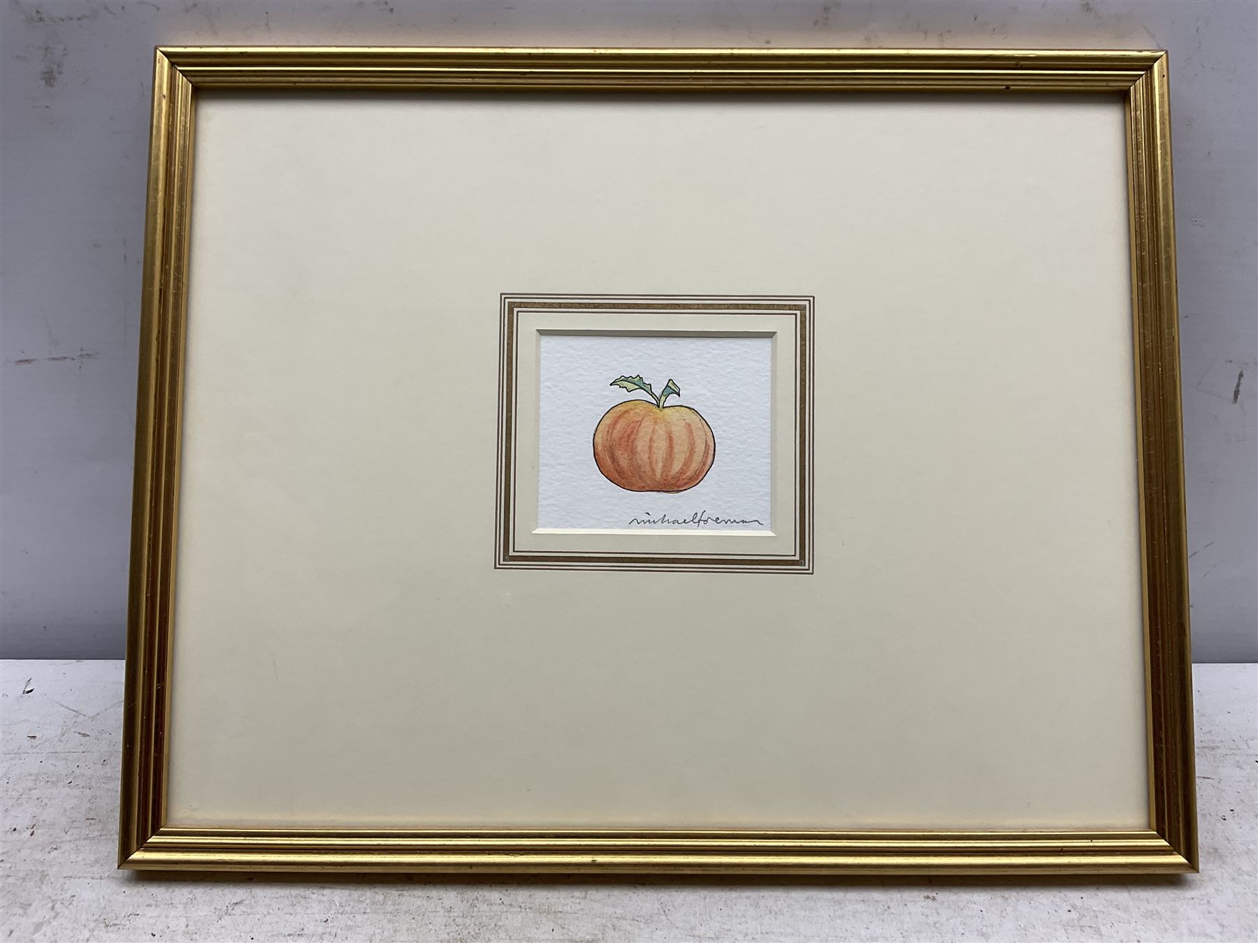 Michael Foreman OBE (British 1938-): Apple, watercolour signed 6cm x 7.5cm 
Provenance: with Chris Beetles Gallery, label verso; illustrated in Michael Foreman, 'Retold Classic Fairy Tales', London: Chrysalis Children's Books, 2005, p.55