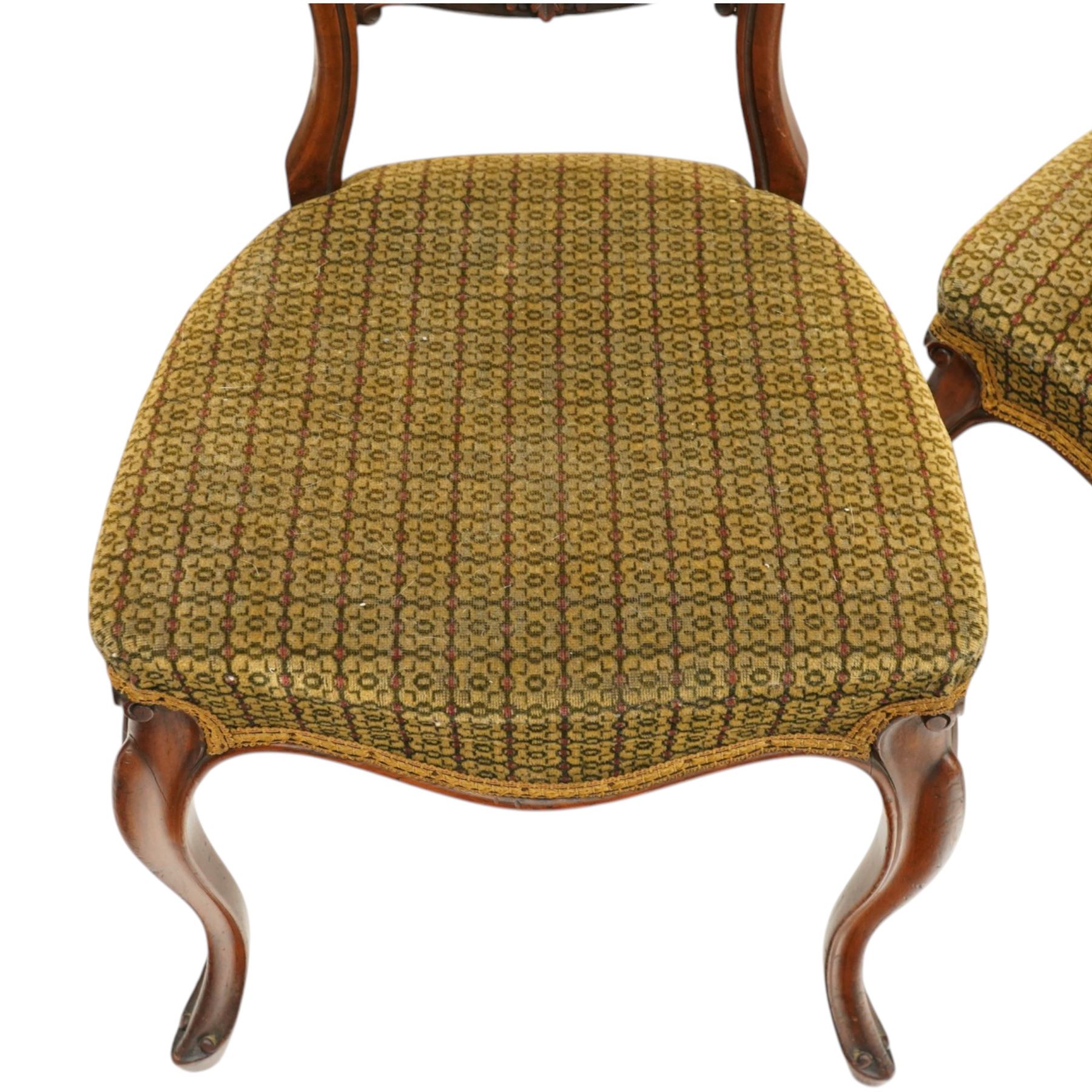 Victorian mahogany drop-leaf tea table, with set four Victorian balloon back dining chairs (Chairs H 86cm, D 43cm, W 45cm)