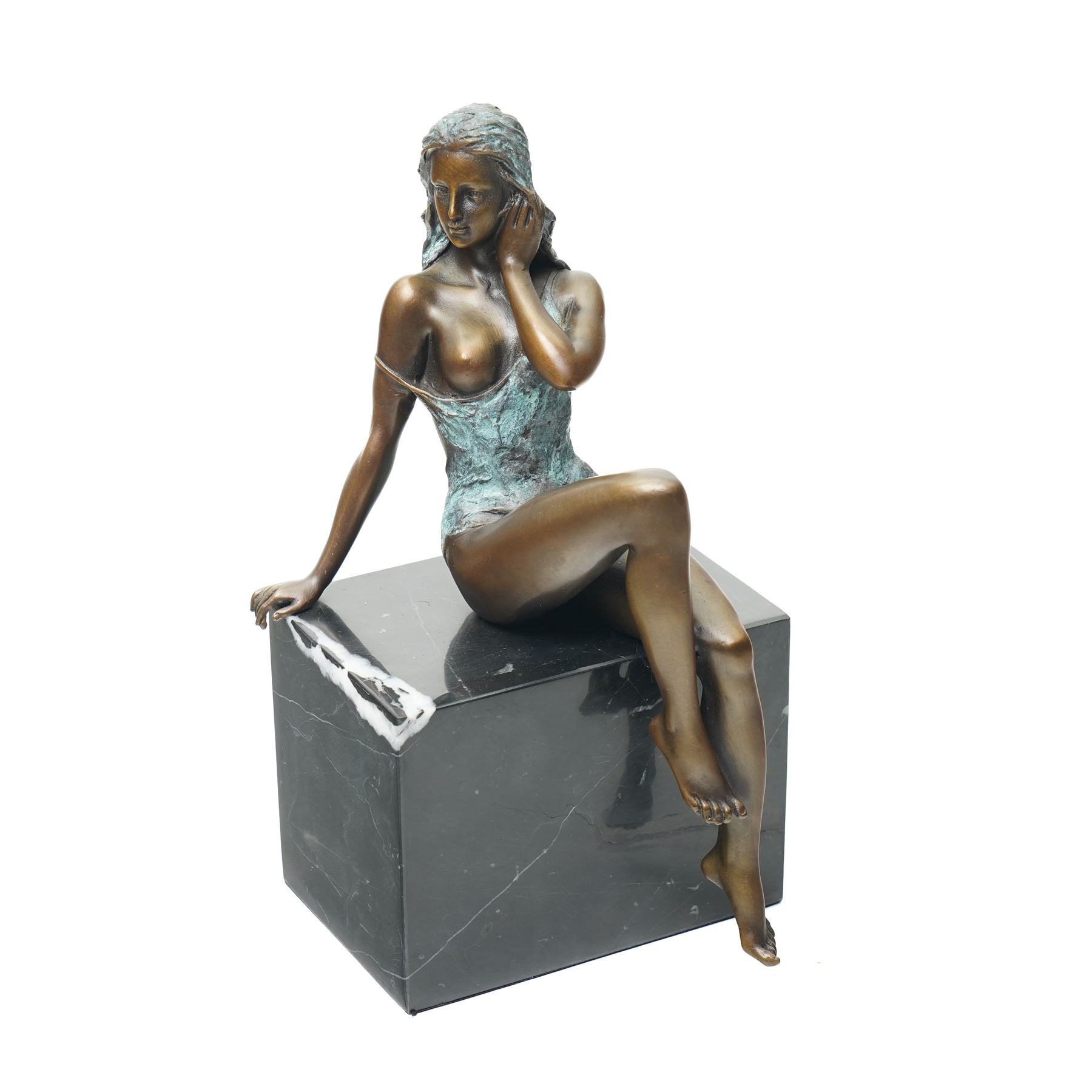 Art deco style bronze formed as a seated lady, signed Milo, H24cm 