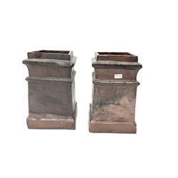 Pair of small salt glazed square tapering chimney pots