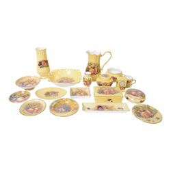 Aynsley Orchard Gold pattern, including coffee can and saucer, clock, vase, jug etc, vase H20cm