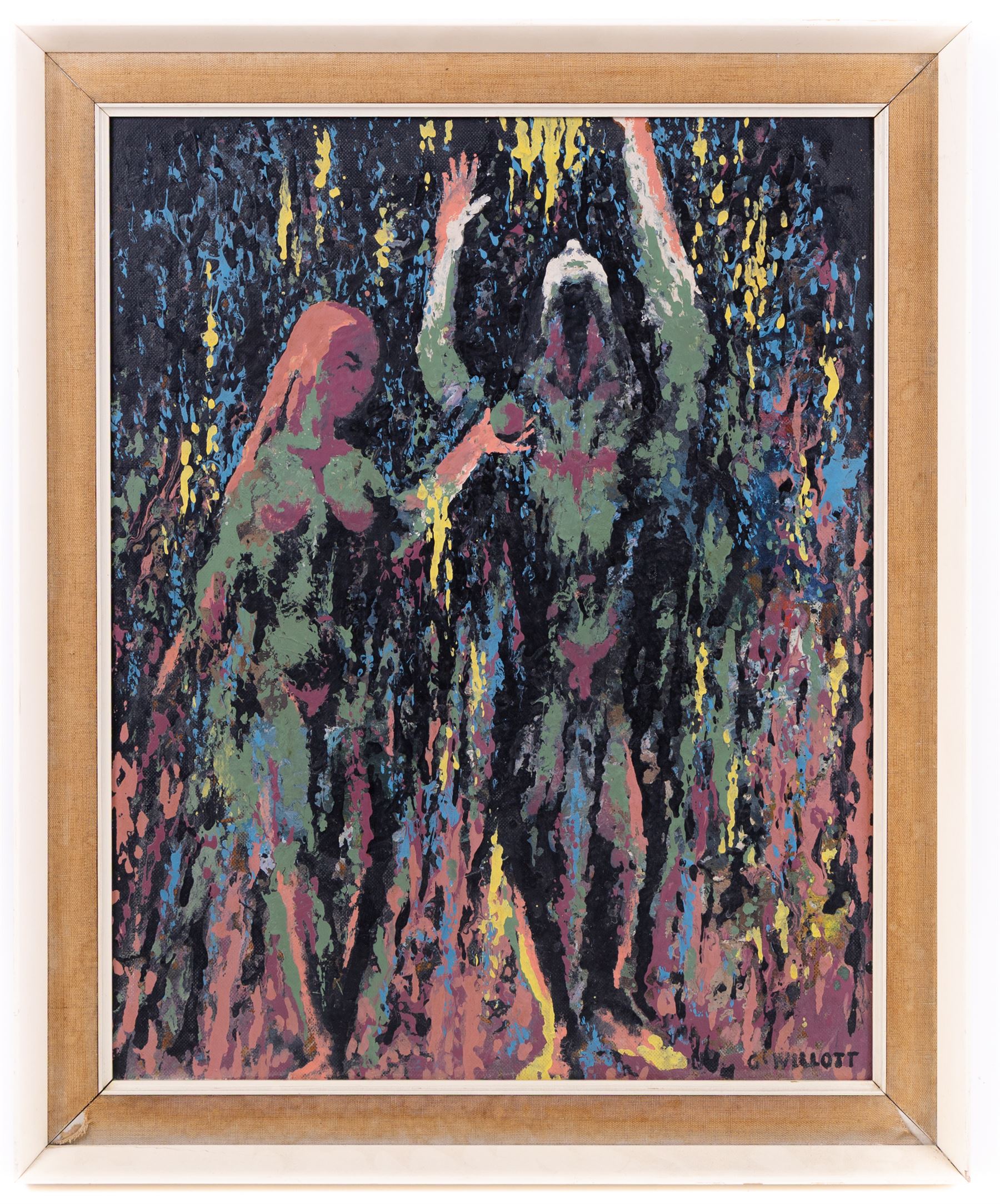 George Willott (British 1920-2000): Adam and Eve, oil on board signed 49cm x 39cm 
Notes: Willott was Principal of Walsall School of Art and secretary to Walsall Society of Artists.