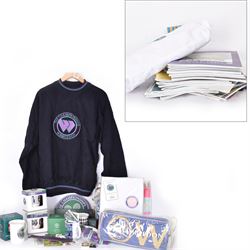 Collection of Wimbledon tennis memorabilia, including towels, programs, mugs, t-shirt, key...