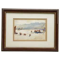 Frank Henry Mason (Staithes Group 1875-1965): Bringing in the Day's Catch - Scarborough South Bay, watercolour signed 15cm x 23cm 