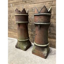 Two Victorian salt glazed crown-top chimney pots