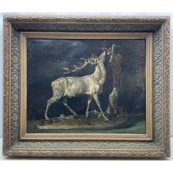 Edwin Frederick Holt (British 1830-1912): Study of a Bronze Stag, oil on board signed and dated '87, 38cm x 48cm