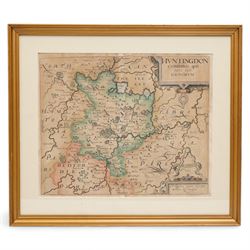 Christopher Saxton (British c1540-c1610) and William Kip (British 1588-1635): 'Huntingdon Comitatus qui pars fuir Icenorum', 17th century engraved map with hand-colouring pub. c.1637, 28cm x 34cm