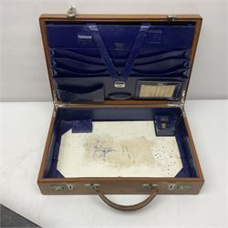 Leather correspondence case, with silver-plated potable in case, together with metal deed box 