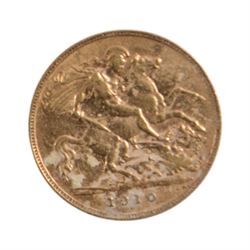 King Edward VII 1910 gold half sovereign coin