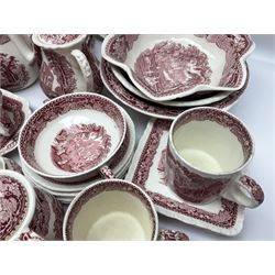 Masons Vista pattern ceramics, including coffee pot, sauce boat, twin handled jar and cover, teapots, mugs, etc 