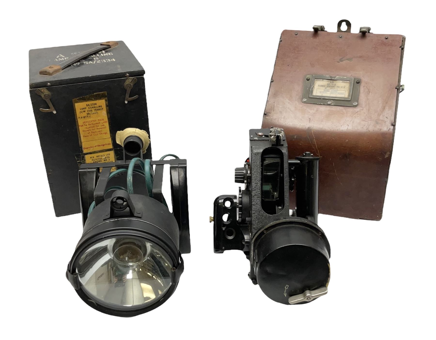 WW2 Air Ministry Bubble Sextant Mk. IXA 6B/218 No.561/44 in original box; and Air Ministry Lamp Signalling Type 