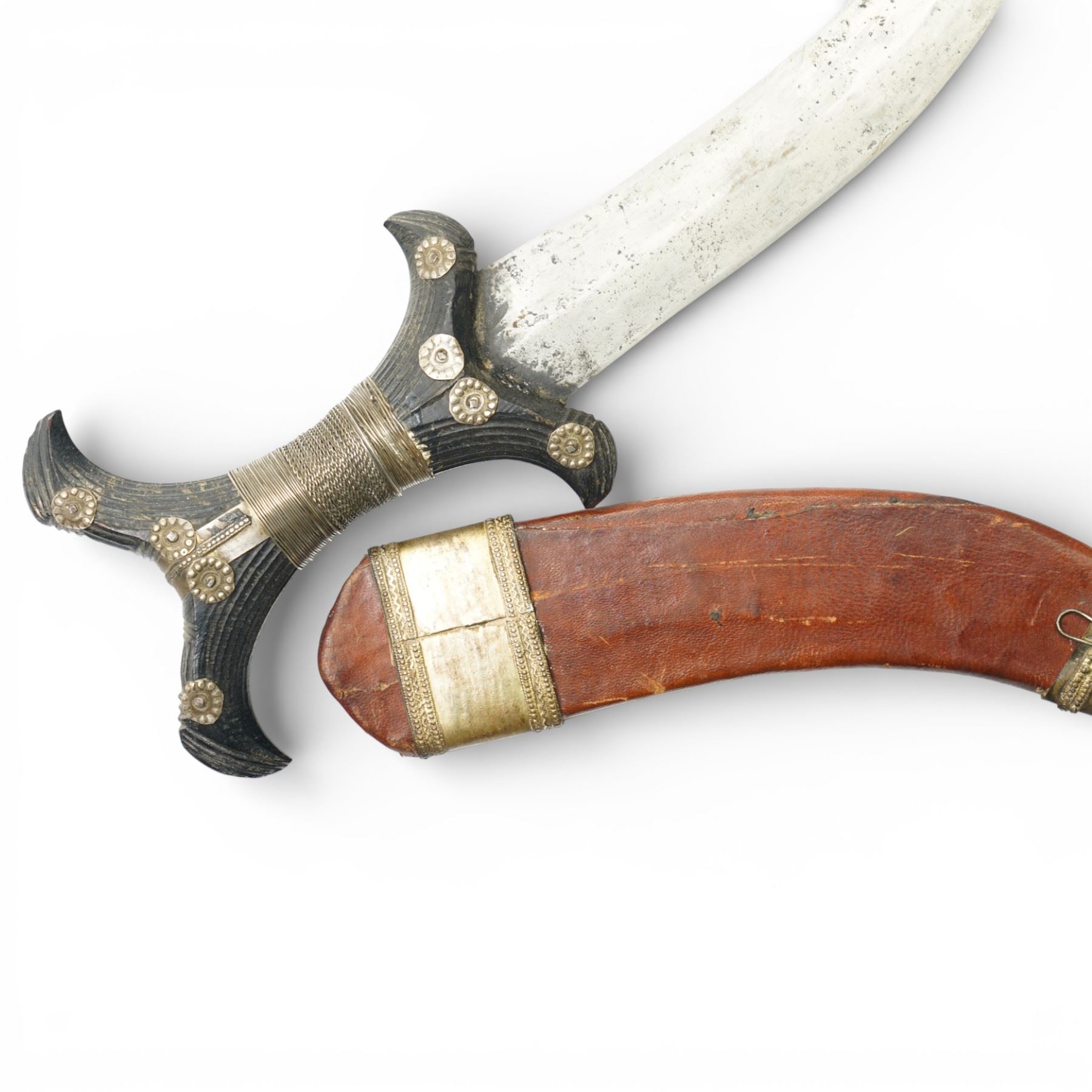 African copper currency bangle, African axe, African dagger and Malayan kris (4)